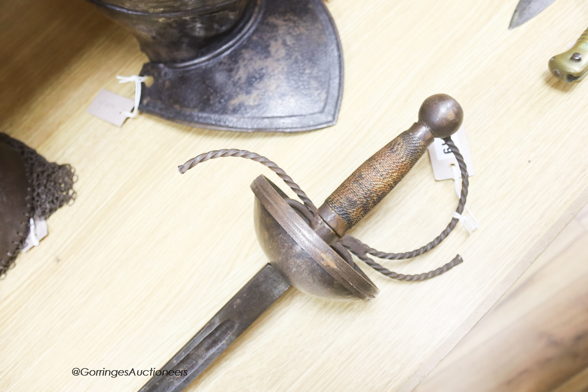 An 18th century style cup hilted sword, length 102cm